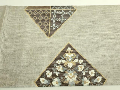 平和屋着物●極上　明綴れ　太鼓柄袋帯　スリーシーズン帯　更紗花文　金銀糸　逸品　DZAB6665kh6