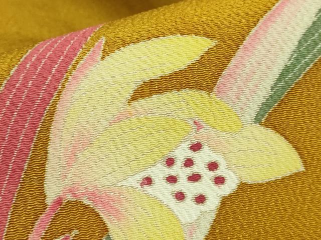 平和屋着物●極上　本加賀友禅作家　和田与吉　九寸名古屋帯　草花文　鬼しぼ縮緬　櫨染色地　逸品　DZAB6666kh6