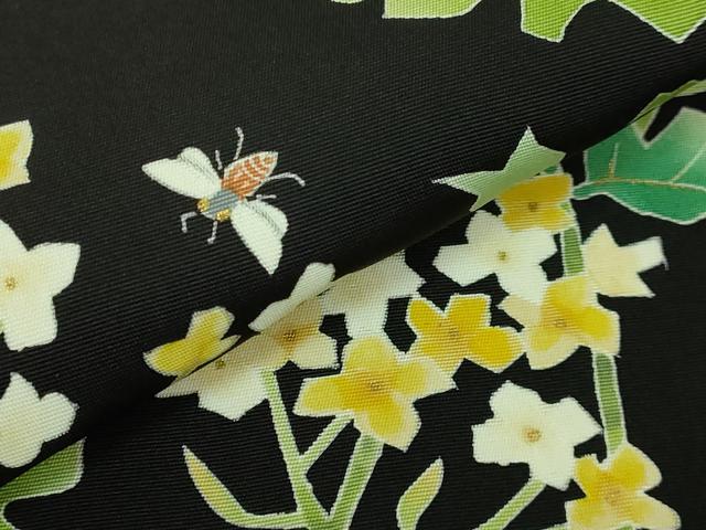 平和屋本店●極上　塩瀬　九寸名古屋帯　菜の花　蜂　黒地　金彩　逸品　DZAB6678kh6