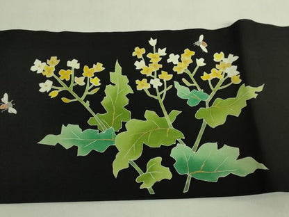 平和屋本店●極上　塩瀬　九寸名古屋帯　菜の花　蜂　黒地　金彩　逸品　DZAB6678kh6