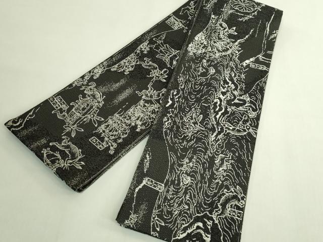 平和屋着物●極上　両面　半幅帯　BANKAN　わものや　鳥獣戯画　逸品　DZAB6680kh6