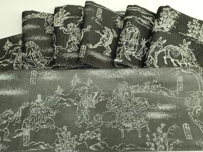 平和屋着物●極上　両面　半幅帯　BANKAN　わものや　鳥獣戯画　逸品　DZAB6680kh6