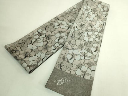 平和屋着物●極上　京都の名門ブランド　銀花仙　両面　半幅帯　花尽し　斜線文　逸品　DZAB6681kh6