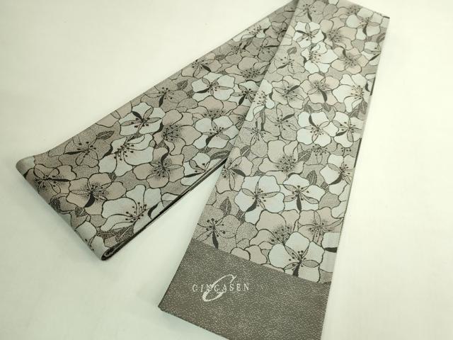 平和屋着物●極上　京都の名門ブランド　銀花仙　両面　半幅帯　花尽し　斜線文　逸品　DZAB6681kh6