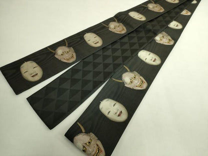 平和屋着物●極上　男性　角帯　般若　能　黒地　逸品　DZAB6686kh6
