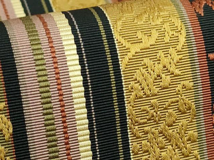 平和屋着物●極上　本場筑前博多織　八寸名古屋帯　花唐草間道　黒地　逸品　DZAB6691kh6