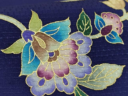 平和屋本店●極上　岡重謹製　OKAJIMA　九寸名古屋帯　更紗花文　鉄紺色地　金彩　逸品　DZAB6696kh6