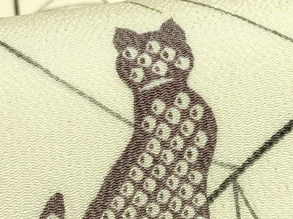 平和屋着物●極上　九寸名古屋帯　猫　クモの巣　鬼しぼ縮緬　逸品　DZAB6697kh6