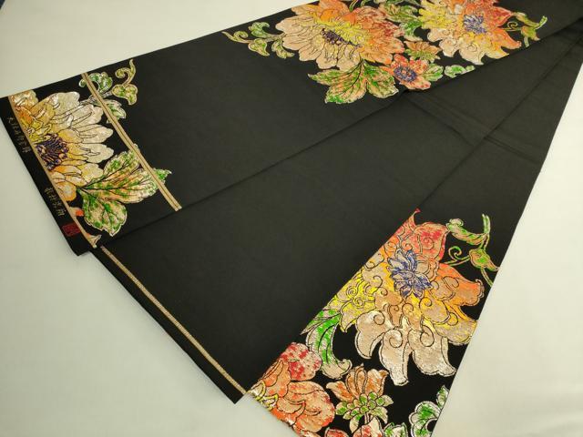平和屋本店●極上　二代目・龍村平蔵　龍村光翔　太鼓柄　本袋帯　大牡丹印金錦　黒地　金銀糸　逸品　DZAB6698kh6