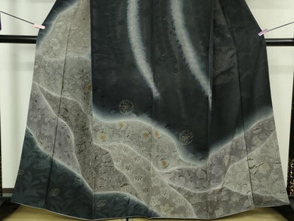 平和屋本店●極上　中国三大刺繍 スワトウ刺繍 汕頭刺繍 総刺繍 訪問着 辻が花　道長花文　暈し染め　濃い褐色地　金糸　逸品　DZAB6702kh6