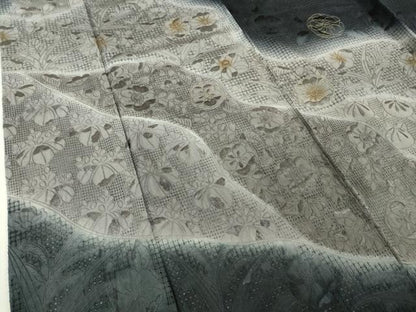平和屋本店●極上　中国三大刺繍 スワトウ刺繍 汕頭刺繍 総刺繍 訪問着 辻が花　道長花文　暈し染め　濃い褐色地　金糸　逸品　DZAB6702kh6