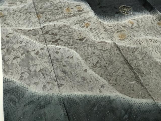 平和屋本店●極上　中国三大刺繍 スワトウ刺繍 汕頭刺繍 総刺繍 訪問着 辻が花　道長花文　暈し染め　濃い褐色地　金糸　逸品　DZAB6702kh6