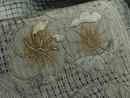 平和屋本店●極上　中国三大刺繍 スワトウ刺繍 汕頭刺繍 総刺繍 訪問着 辻が花　道長花文　暈し染め　濃い褐色地　金糸　逸品　DZAB6702kh6