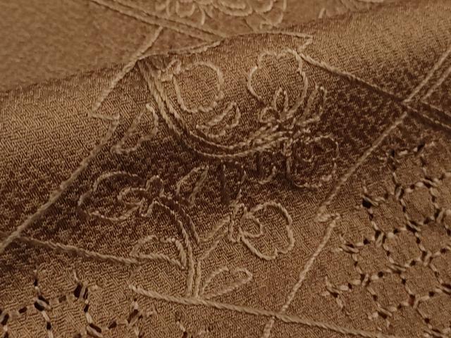 平和屋着物●極上　中国三大刺繍　スワトウ刺繍　汕頭刺繍　総刺繍　小紋　松皮菱花文　枯茶色地　逸品　DZAB6703kh6