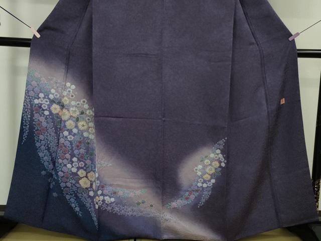 平和屋着物●極上　伝統工芸士　寺谷昇　訪問着　辻が花　暈し染め　金通し地　深紫色地　逸品　DZAB6709kh6