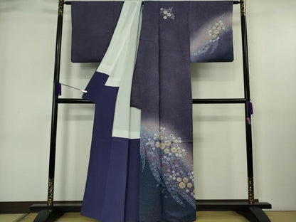 平和屋着物●極上　伝統工芸士　寺谷昇　訪問着　辻が花　暈し染め　金通し地　深紫色地　逸品　DZAB6709kh6