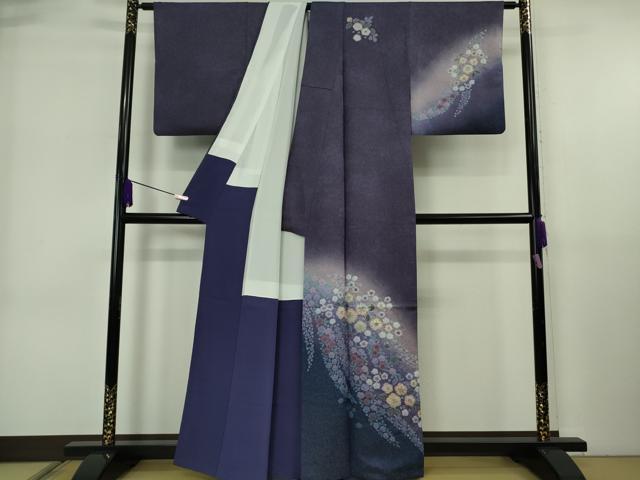 平和屋着物●極上　伝統工芸士　寺谷昇　訪問着　辻が花　暈し染め　金通し地　深紫色地　逸品　DZAB6709kh6