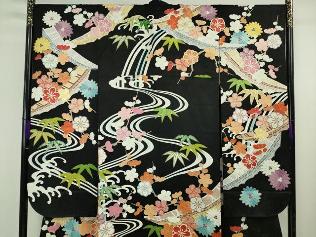 平和屋本店●極上　創業460年・千總　振袖　花舟　笹梅　黒地　金彩　逸品　DZAB6713kh6