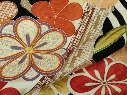 平和屋本店●極上　創業460年・千總　振袖　花舟　笹梅　黒地　金彩　逸品　DZAB6713kh6