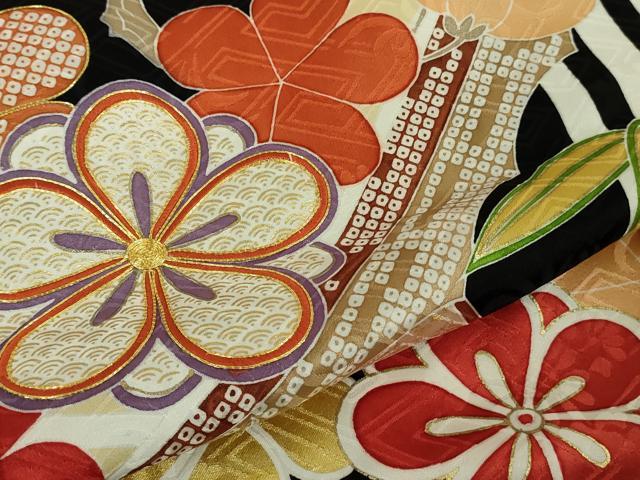 平和屋本店●極上　創業460年・千總　振袖　花舟　笹梅　黒地　金彩　逸品　DZAB6713kh6
