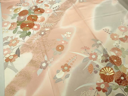 平和屋本店●極上　創業460年・千總　訪問着　駒刺繍　草花文　暈し染め　一斤染色地　金彩　逸品　DZAB6714kh6