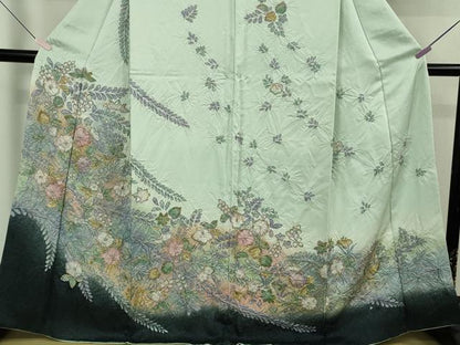 平和屋本店●極上　訪問着　辻が花　白緑色地　暈し染め　金彩　さが美扱い　逸品　DZAB6716kh6