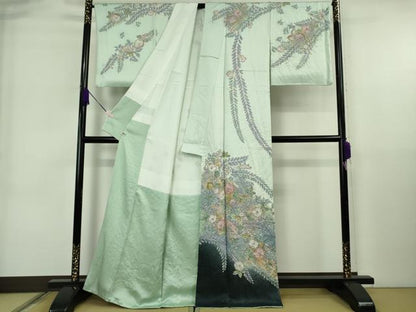 平和屋本店●極上　訪問着　辻が花　白緑色地　暈し染め　金彩　さが美扱い　逸品　DZAB6716kh6