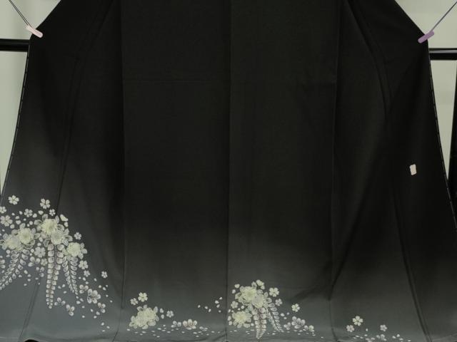 平和屋着物●極上　訪問着　作家物　辻が花　暈し染め　黒地　鬼しぼ縮緬　ロング丈　逸品　未使用　DZAB6718kh6