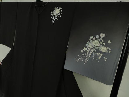 平和屋着物●極上　訪問着　作家物　辻が花　暈し染め　黒地　鬼しぼ縮緬　ロング丈　逸品　未使用　DZAB6718kh6