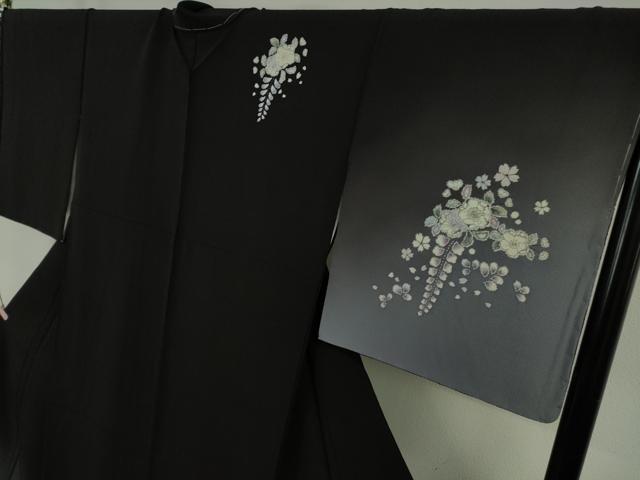 平和屋着物●極上　訪問着　作家物　辻が花　暈し染め　黒地　鬼しぼ縮緬　ロング丈　逸品　未使用　DZAB6718kh6