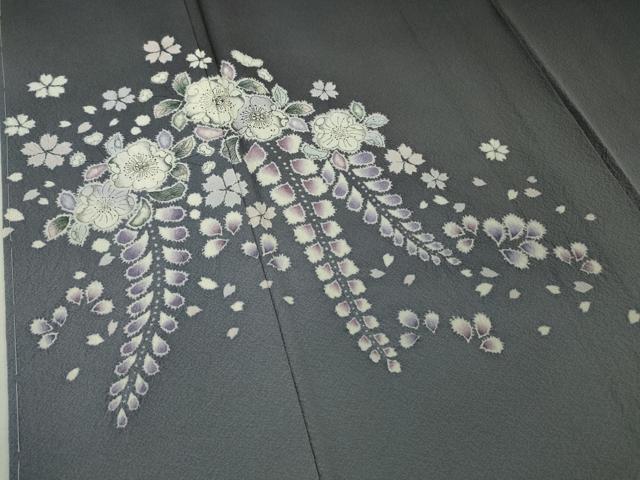 平和屋着物●極上　訪問着　作家物　辻が花　暈し染め　黒地　鬼しぼ縮緬　ロング丈　逸品　未使用　DZAB6718kh6