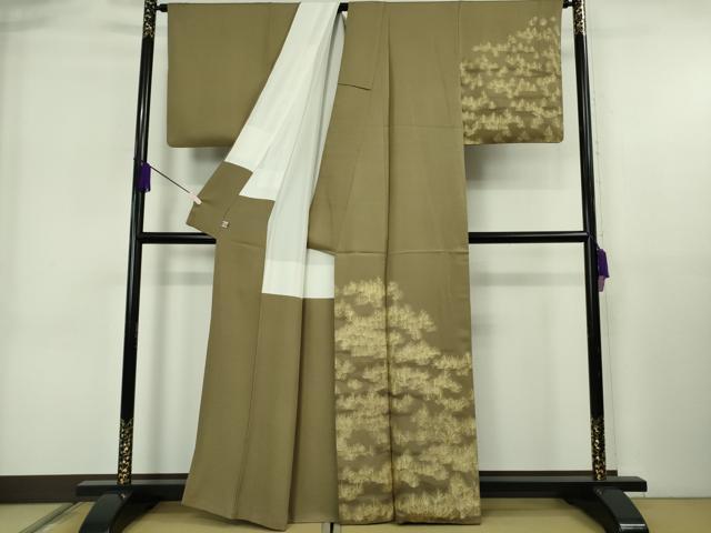 平和屋本店●極上　金彩友禅　卓越技能者・名工・和田光正　若松葉　濃い油色地　金彩　金通し地　逸品　DZAB6719kh6