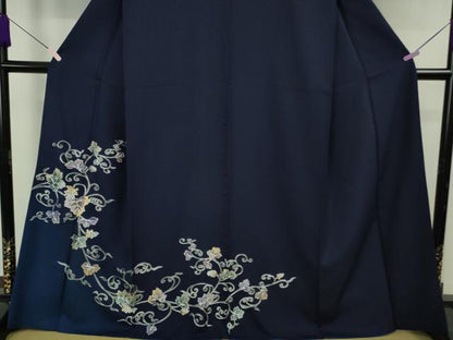 平和屋着物●極上　訪問着　葡萄唐草文　鉄紺色地　金銀彩　逸品　DZAB6720kh6