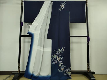 平和屋着物●極上　訪問着　葡萄唐草文　鉄紺色地　金銀彩　逸品　DZAB6720kh6