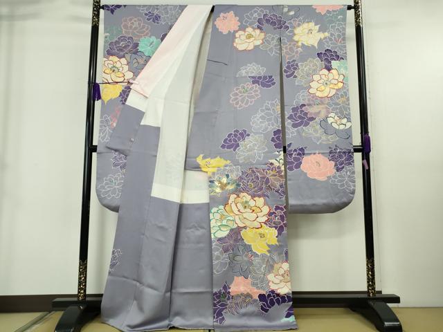 平和屋本店●極上　創業460年・千總　振袖　駒刺繍　舞花文　金彩　銀通し地　高島屋扱い　逸品　DZAB6726kh6