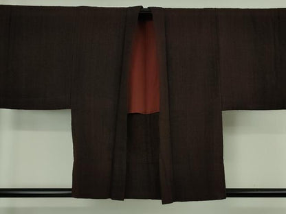 平和屋本店∞極上　浦野理一　経節紬　羽織　黒壇色地　羽織紐付き　逸品　DZAB6734kh6