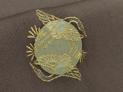 平和屋本店●極上　ジャパンオートクチュール　渡辺雪三郎　訪問着　刺繍　飛鶴丸文　濃い紫鼠色地　金糸　逸品　未使用　DZAB6740kh6