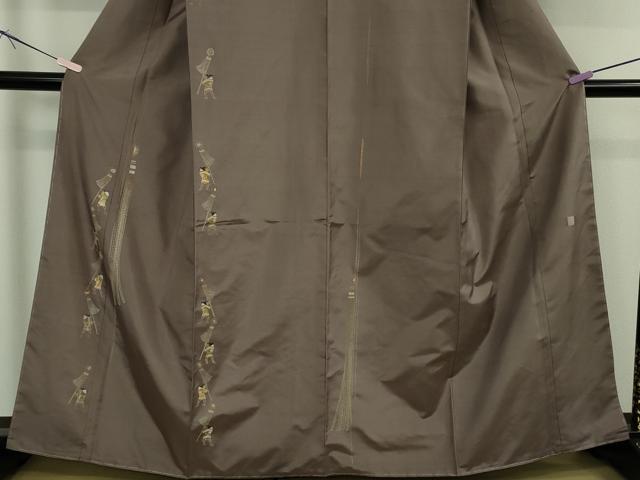 平和屋本店●極上 山口美術織物 皇室 伊勢神宮御用 西陣織 訪問着 刺し子 総刺繍 紬地 火消し 纏 濃い江戸鼠色地 逸品 未使用　DZAB6741kh6