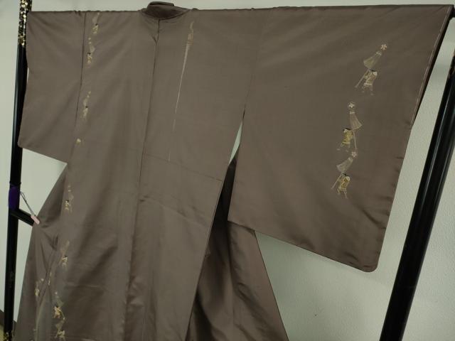 平和屋本店●極上 山口美術織物 皇室 伊勢神宮御用 西陣織 訪問着 刺し子 総刺繍 紬地 火消し 纏 濃い江戸鼠色地 逸品 未使用　DZAB6741kh6
