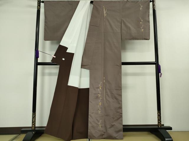 平和屋本店●極上 山口美術織物 皇室 伊勢神宮御用 西陣織 訪問着 刺し子 総刺繍 紬地 火消し 纏 濃い江戸鼠色地 逸品 未使用　DZAB6741kh6