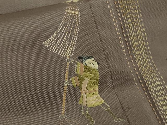 平和屋本店●極上 山口美術織物 皇室 伊勢神宮御用 西陣織 訪問着 刺し子 総刺繍 紬地 火消し 纏 濃い江戸鼠色地 逸品 未使用　DZAB6741kh6