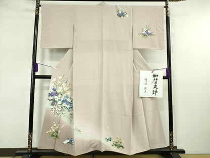 平和屋本店●極上　本加賀友禅作家 野村絵美　訪問着　華苑　灰梅色地　暈し染め　やまと誂製　色紙・証紙付き　逸品　未使用　DZAB6742kh6