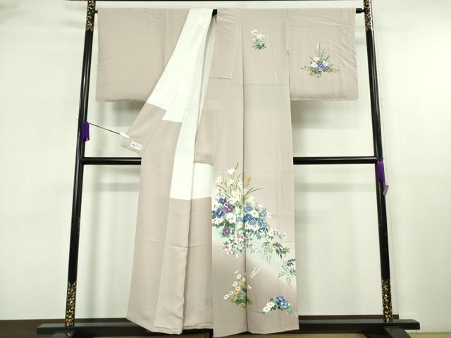 平和屋本店●極上　本加賀友禅作家 野村絵美　訪問着　華苑　灰梅色地　暈し染め　やまと誂製　色紙・証紙付き　逸品　未使用　DZAB6742kh6