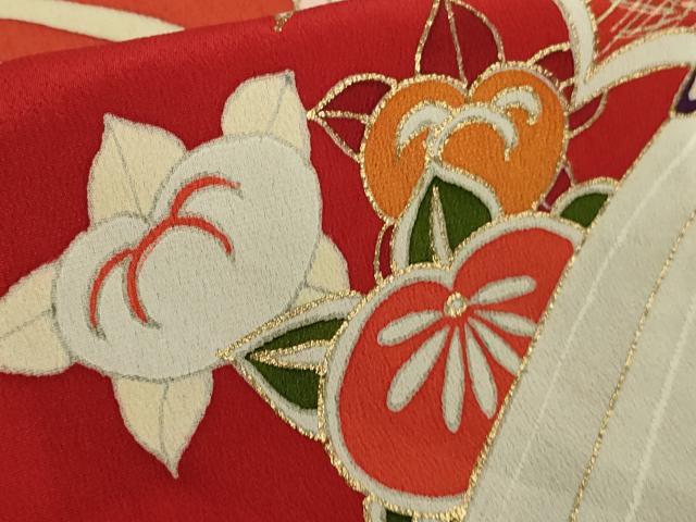 平和屋本店●極上　アンティーク　大正ロマン　振袖　駒刺繍　立波飛鶴文　黒地　金銀彩　逸品　DZAB6745kh6