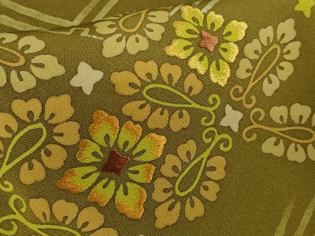 平和屋本店∞極上　創業460年・千總　道行コート　ロング丈　刺繍　花菱　海幸茶色地　逸品　DZAB6747kh6