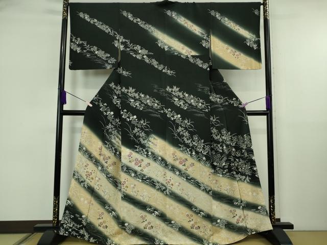 平和屋本店●極上　訪問着　草花文　黒地　暈し染め　逸品　DZAB6749kh6