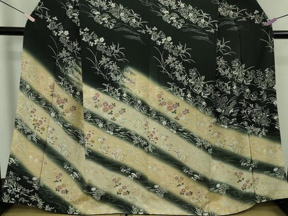 平和屋本店●極上　訪問着　草花文　黒地　暈し染め　逸品　DZAB6749kh6