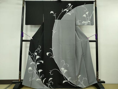 平和屋本店●極上　訪問着　カラー　黒×灰青色地　逸品　DZAB6751kh6