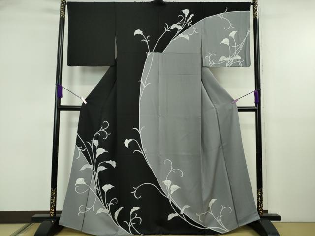 平和屋本店●極上　訪問着　カラー　黒×灰青色地　逸品　DZAB6751kh6