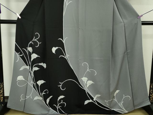 平和屋本店●極上　訪問着　カラー　黒×灰青色地　逸品　DZAB6751kh6